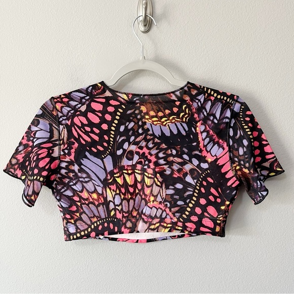 Yitty Shapewear Mesh Me Smoothing Midi Top Butterfly Print Size Large Cropped - Picture 8 of 13